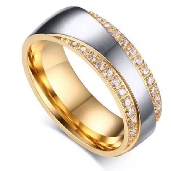 Cubic Zirconia Stainless Steel Ring - Picture 1 of 5